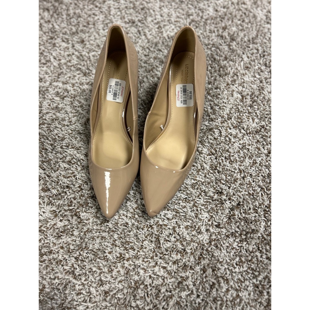 Liz Claiborne Grace Nude Beige Patent Pointed Toe Pumps Heels Gold Accent 10W